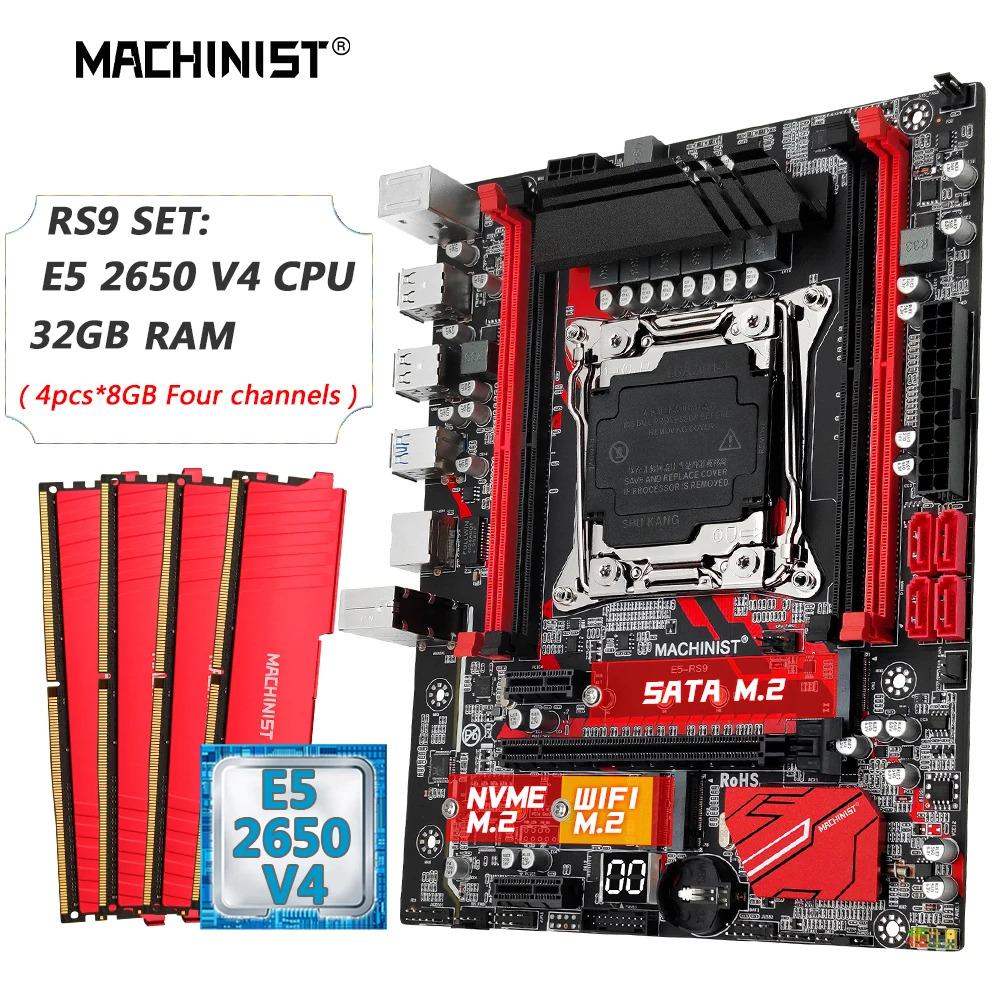 

MACHINIST X99 материнская плата Combo LGA 2011-3 Xeon E5 2650 V4 комплект ЦП DDR4 ОЗУ 4*8 ГБ 2666 МГц память NVME M.2 Wi-Fi четырехканальная RS9