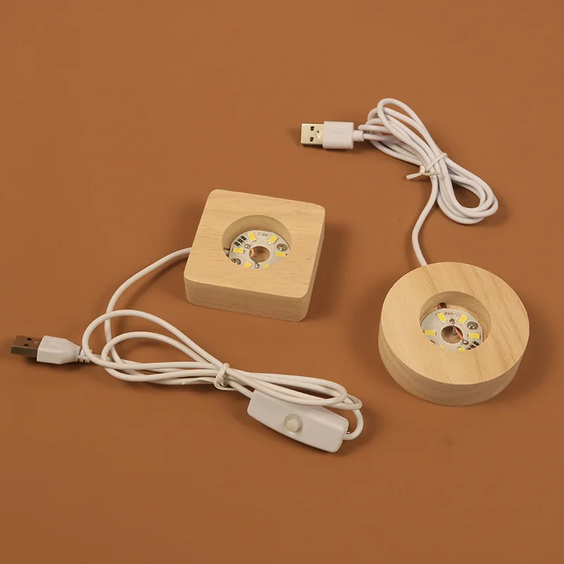 Wooden LED Light Dispaly Base Crystal Glass Resin Art Ornament Wooden Night Lamp Base LED Light Rotating Display Stand 6cm led lights lamp holder lamp bulb holder rotating display stand lamp base led lamp base diy lighting accessories