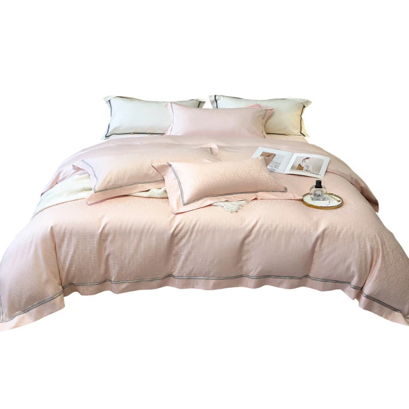 

Luxury Style 100 Tencel Cotton Four-Piece Set,Cool Jacquard,Silky,Sleep Naked,Bedding Cover,Spring and Summer, Affordable Luxury