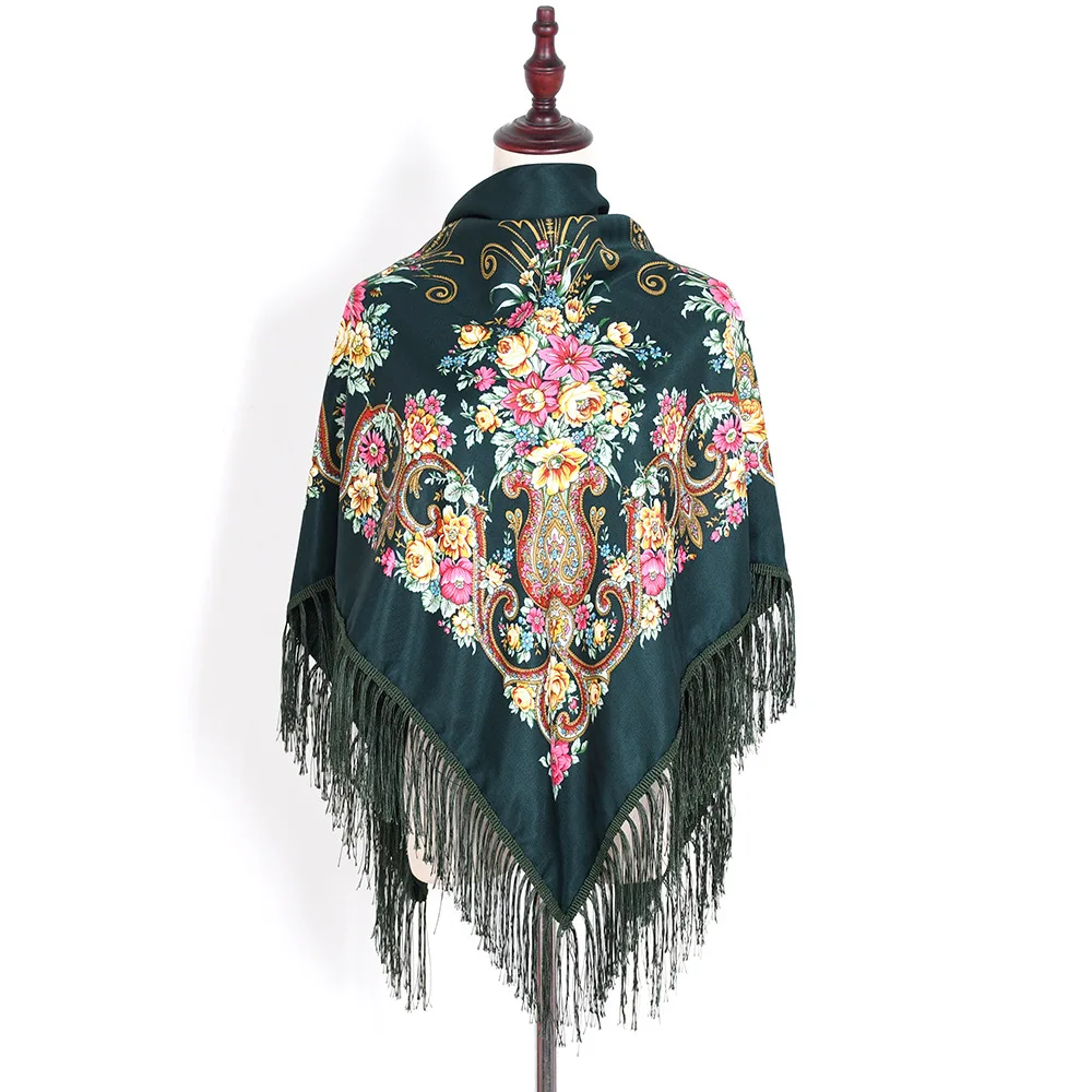 130*130cm Russischer Stil Blumendruck Quadratische Schals Traditioneller Umrissener Ukrainischer Schal Babushka Bandana Kopftücher – Detail 20