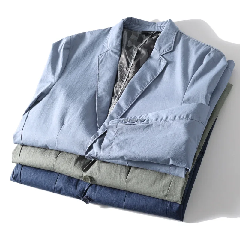 Suit Jacket Men Clothing Single Breasted Pocket Casual Blazer Spring Summer Fashion Thin Solid Long Sleeve Sunscreen Tops