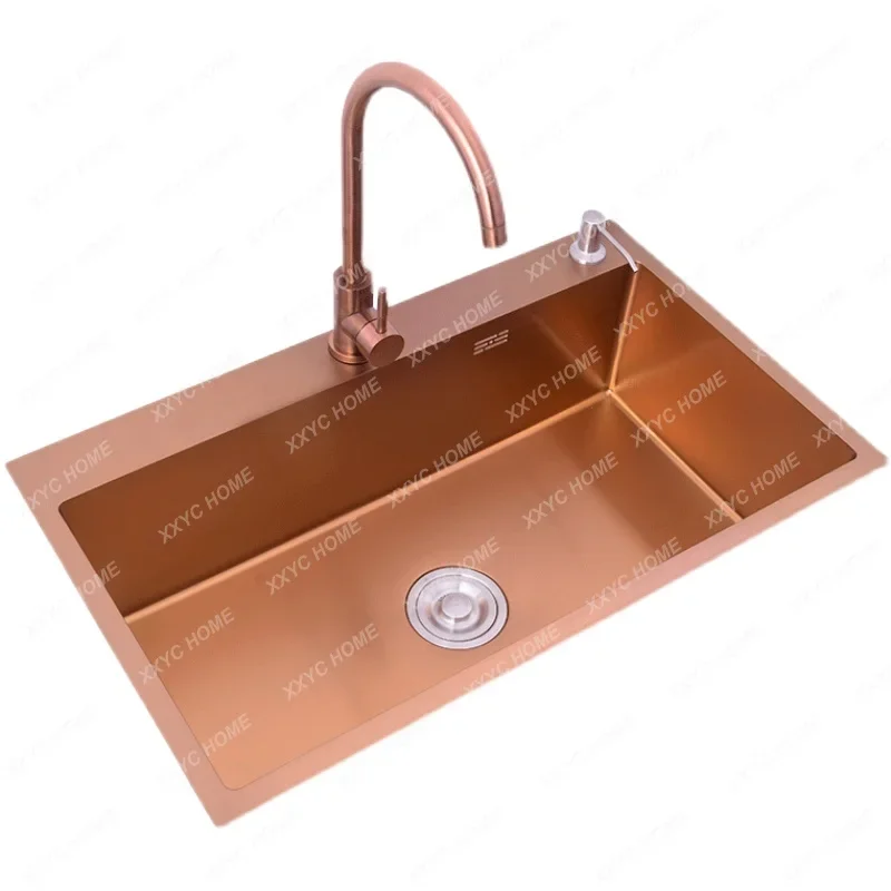 Kitchen 304 Stainless Steel Sink Nano Handmade Large Single Sink Undercounter Middle Basin Rose Gold Washing Basin Pondlet