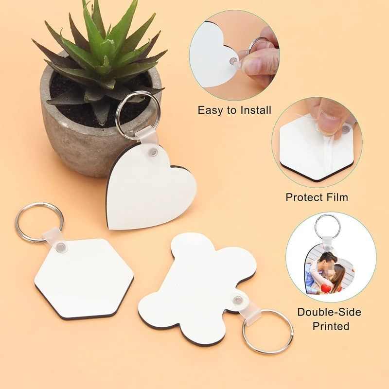 15Pcs Sublimation Keychain Blanks Set Double-Side Printed Heat Transfer Keychain 37JB