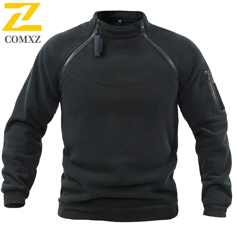 Men Outdoor Sweatshirt Spring Hunting Style Thermal Breathable Side Zipper Fleece Pullover Warm Training Hoodie Trekking Top