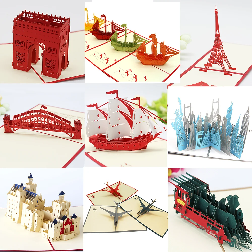 3D Pop Up Gifts Card World Famous Building Birthday Party Greeting Cards Architecture Business Invitation Card Tourist Postcard