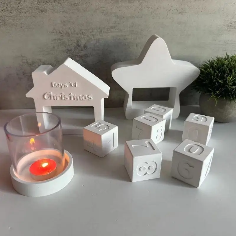 Countdown Calendar Decoration Silicone Mold With Date And Dice Star House Decoration Mold Countdown Casting Paste Mold