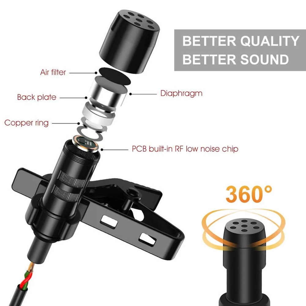 1.5M Lavalier Microphone 3.5MM 6.5MM Jack Lapel Mic Condenser Microphone 2M Extension Cable Adapter for Phone Camera Computer — view 4