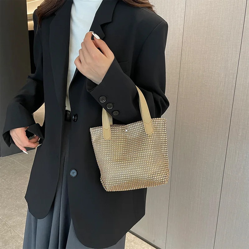 

Trend Net Drilling Small Bucket Top-Handle Bag Women Winter New High-grade Top-Handle Bag Fashion Joker Handbag Designer Luxury