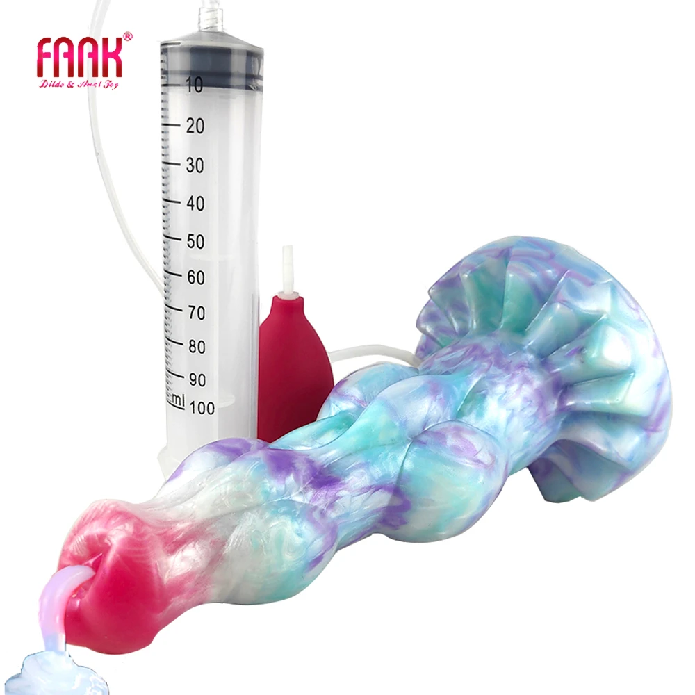 

FAAK New Large Beads Anal Dildo Fantasy Knot Ejaculation Penis Silicone Squirt Dildo With Sucker Spray Liquid Sex Toys For Women