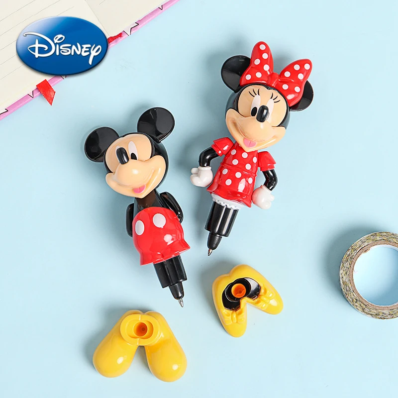 

New Disney Mickey Mouse Pen Minnie 3D Anime Figures Ballpoint Pens Can Stand Student Stationery School Funny Prize Children Gift