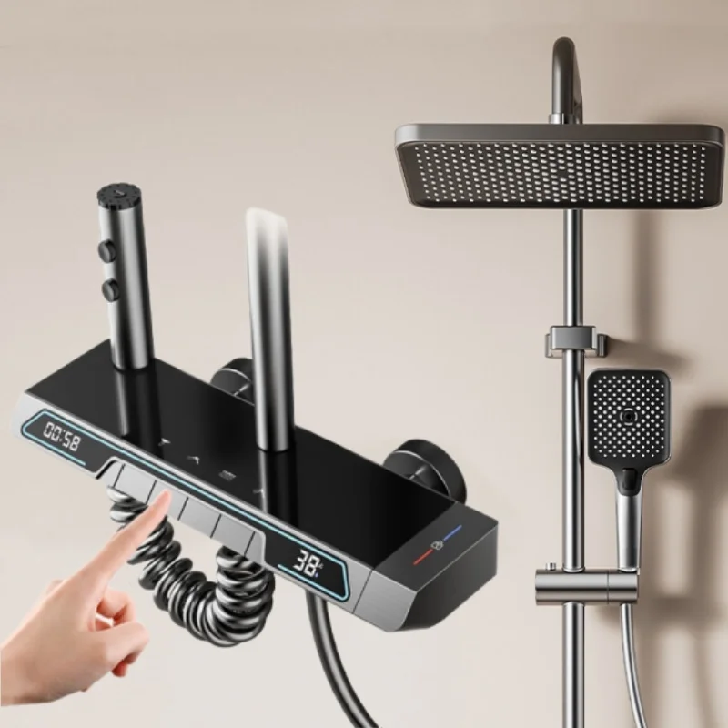 ระบบฝักบัวพร้อมไฟ Ambient Light หน้าจอคู่แบบดิจิตอล แสดงอุณหภูมิ ฝักบัวแบบเรนชาวเวอร์ ชุดฝักบัวน้ำร้อนน้ำเย็นสำหรับห้องน้ำ 1