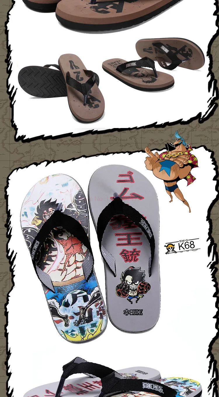 One Piece Anime Flip Flops Luffy Pirate Color Block Casual Fashion Sandals