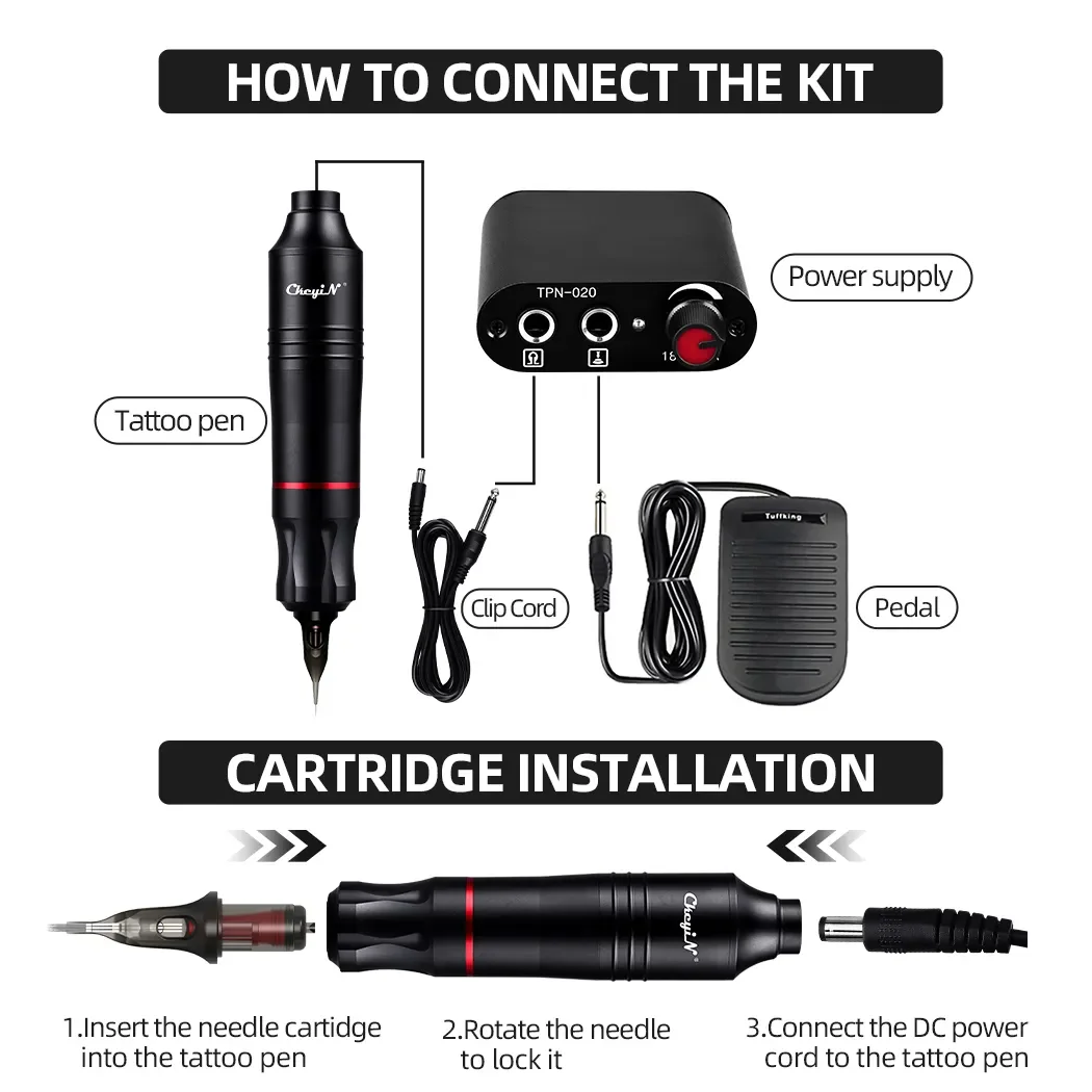 Tattoo Kit Complete Set Wireless Rotary Tattoo Machine Pen Kit DC Interface with Cartridge Needles Permanent Makeup Set tattoo kit tattoo pen tattoo supplies