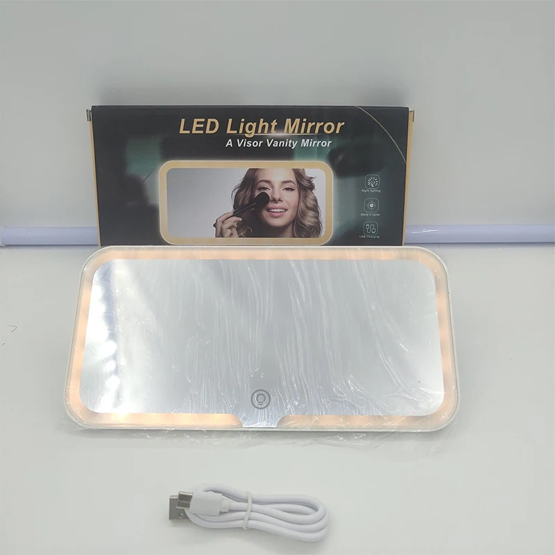 Makeup Mirror Car Sun Visor Touch Screen Adjustable Brightness 3-Color Switchable Charging Vanity