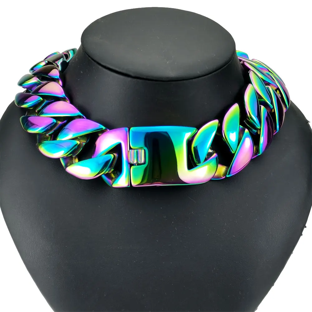Iridescent 316L Stainless Steel All Polished 32mm Width Very Heavy 40-55cm Necklace Chain