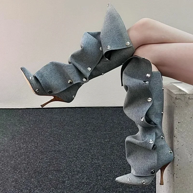 

Fashion Women Over The Knee Boots for Woman's Pointed Toe DIY Pink Thin Heels High Heel Shoes Woman 2024 Trend Sexy Long Botas