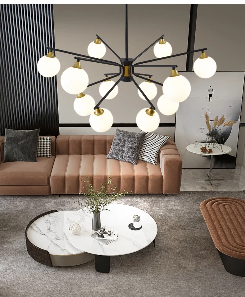 dining room light fixtures Modern light luxury chandelier living room iron glass creative simple bedroom multi-head pendant lamp led chandelier