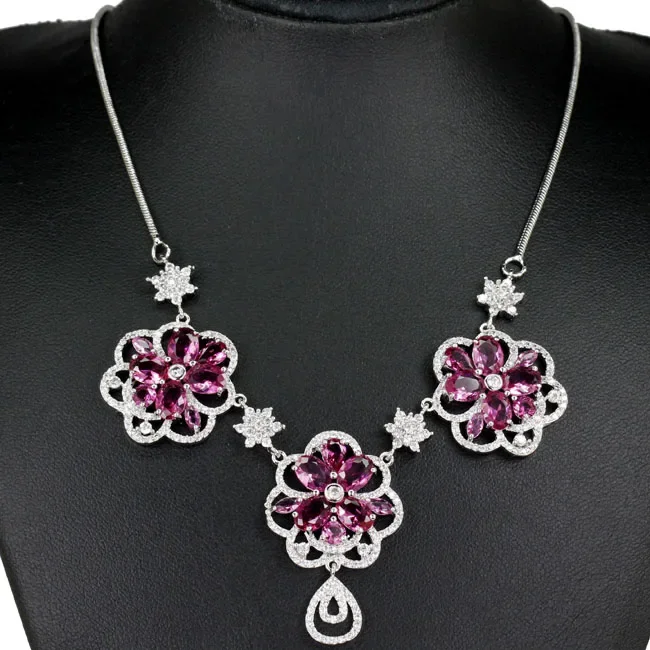 20g 925 SOLID STERLING SILVER Customized necklace CHAIN Flowers Green Tsavorite Garnet Citrine Tourmaline Blood Ruby CZ  18.5 in