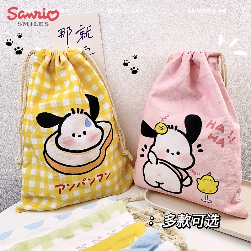 

Kawaii Sanrio Drawstring Storage Bag Pochacco Anime Cute Makeup Waterproof Toiletry Bags Purse Cell Phone Bag Gifts Toy for Girl