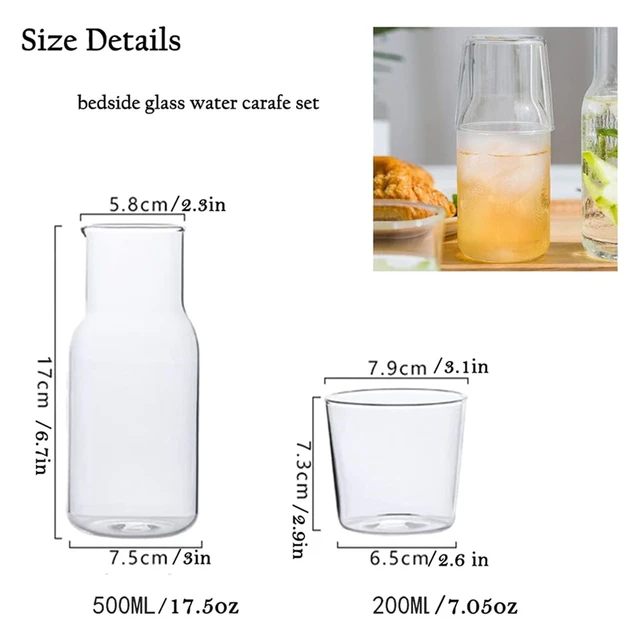 500ml Bedside Water Carafe Set with Tumbler Thick Glass for Bedroom  Nightstand, Glass Mouthwash Bott