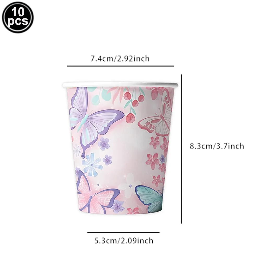 Butterfly-Themed Birthday Party Supplies Set - Banner, Paper Plates, Cups, Napkin, Cake Topper