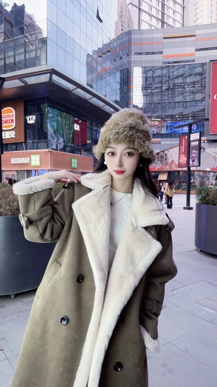 الفراء جلدية طويلة معاطف السترة النساء حزام طويلة...