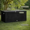 Resin Deck Box 120 Gallon Waterproof Large Deck Boxes Plus Outdoor Indoor Storage Box Imitation Wood Resin 2