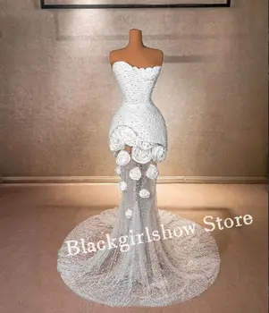 White Rose Mermaid Wedding Dresses Customised Elegant Sheath Diamond Appliques See Through Mesh Fashion Bridal Gowns فساتين سهرة