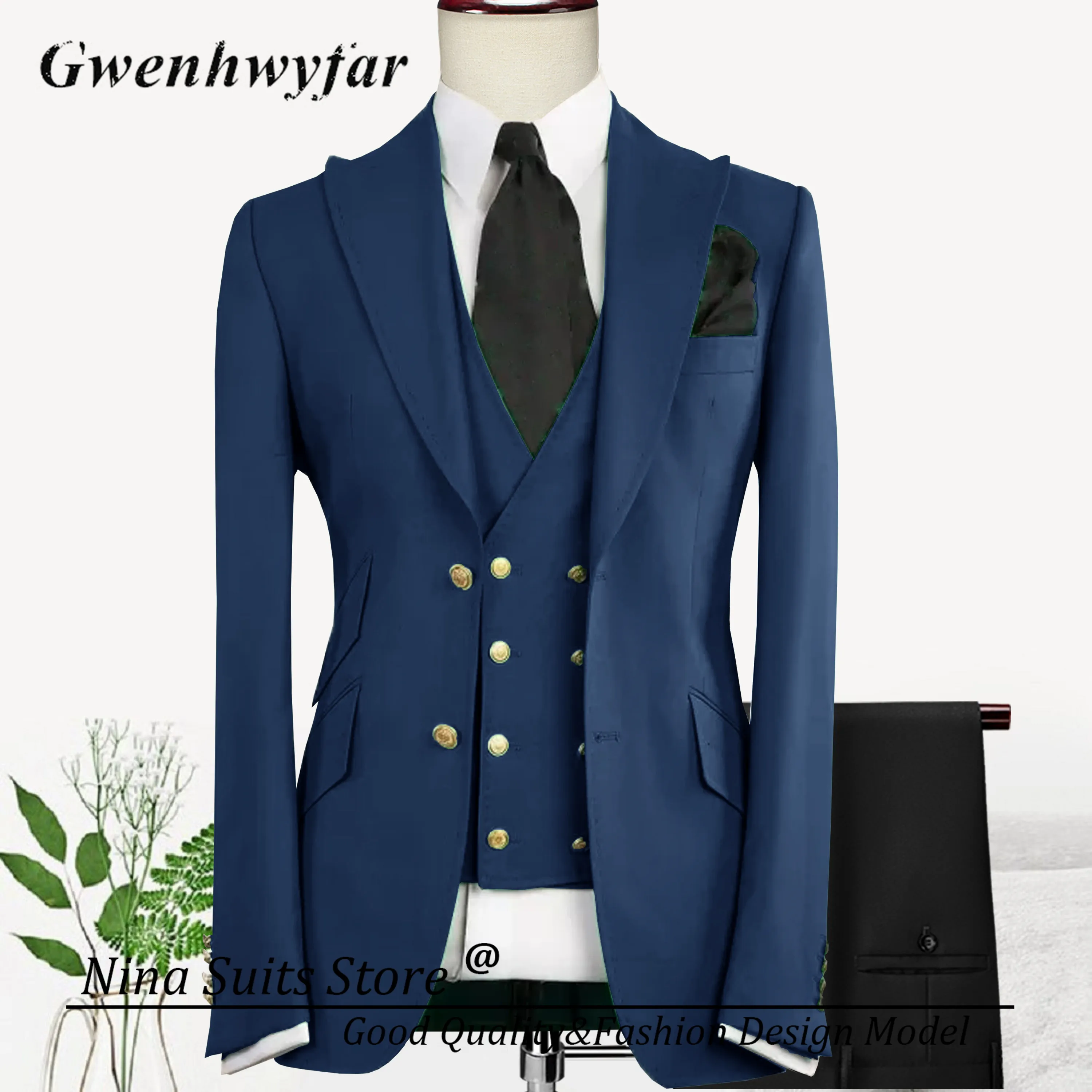 Nina Store Wedding/Business Olive Green Formal Suits Men Solid Homme Costume High Quality Fashion Male Blazer Vest Pants Set