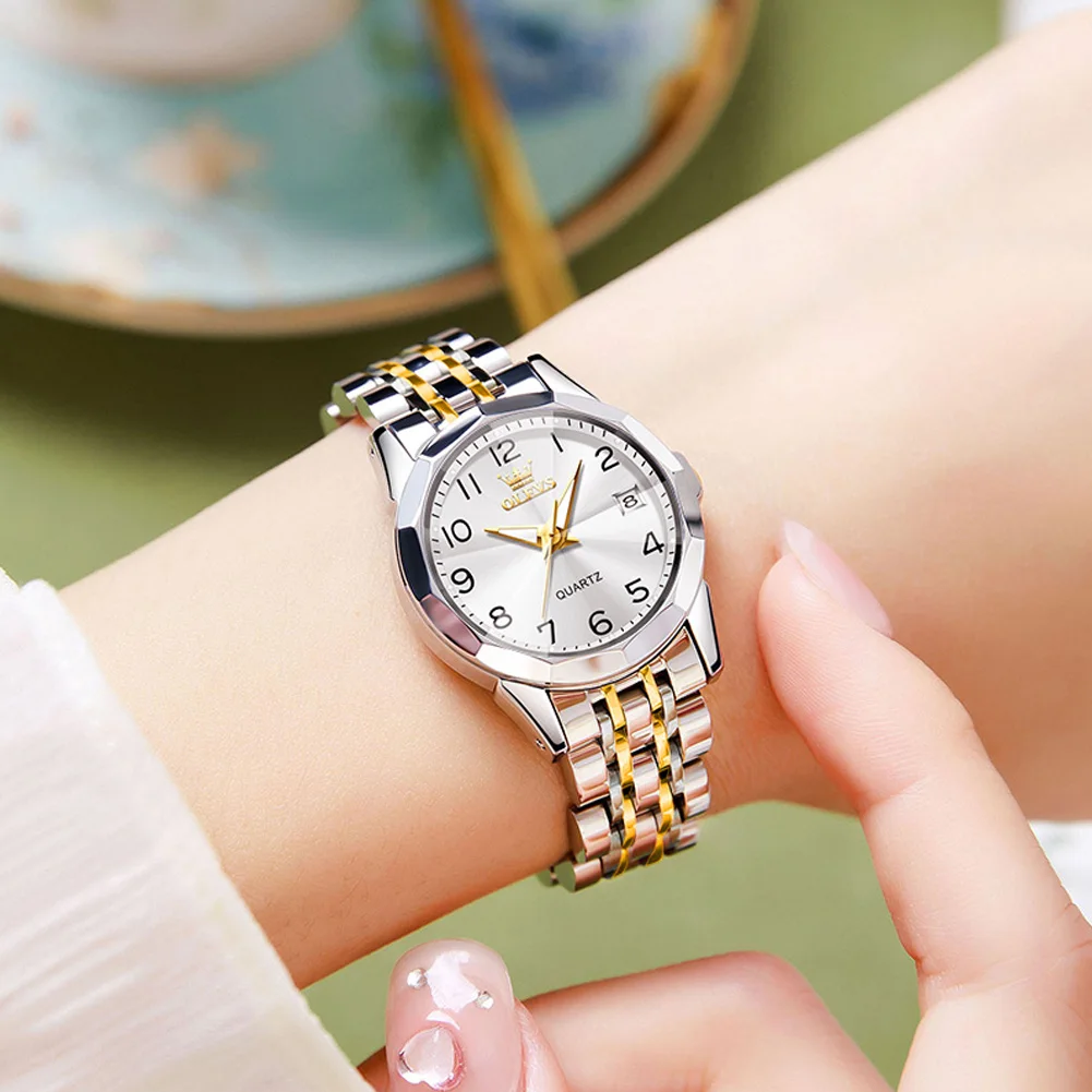 OLEVS Quartz Watches for Women Luxury Stainless Steel Waterproof Luminous Fashion Elegant Women's Wristwatches Bracelet Gift Set