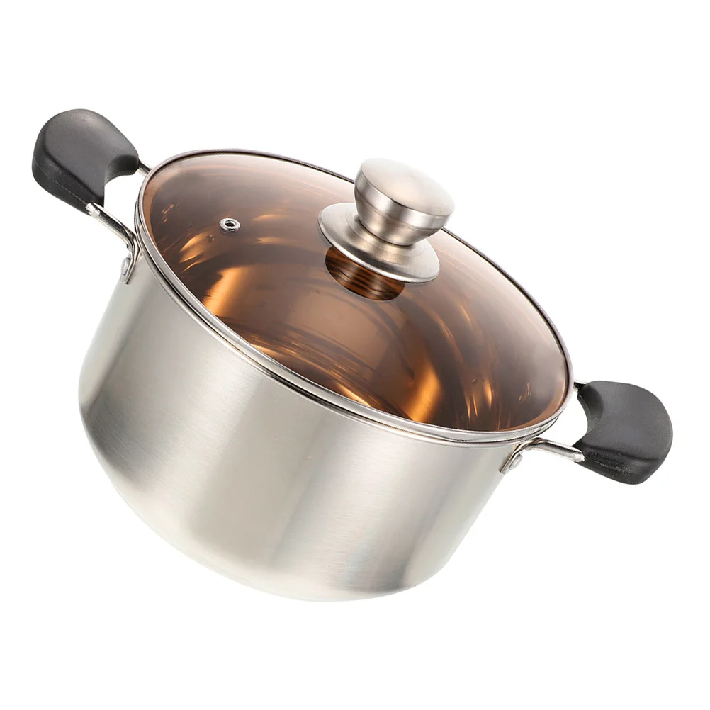 

Stainless Steel Saucepan Dual Handle Cooking Pot Flat Bottom Stovetop Stewing Pot Kitchen Supply