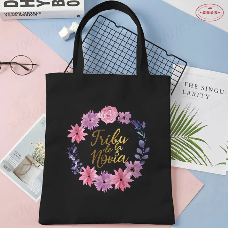 Spanish Girls Team Bride Shopping Bag Bachelorette Party Shoulder Bags Single Farewell Bridal Shower Wedding Canvas Tote Bag 5