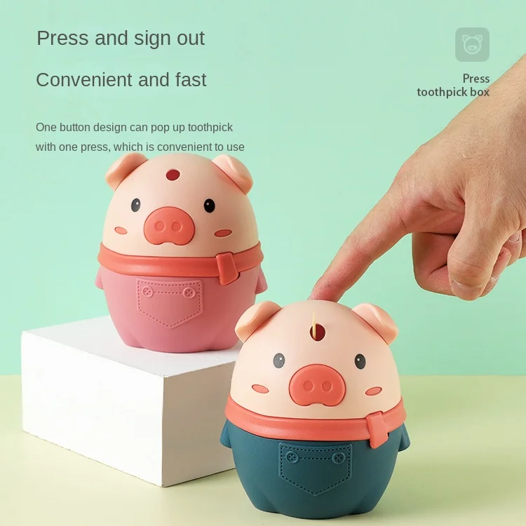 Cartone Animato Maiale Porta Stuzzicadenti Famiglia Soggiorno Moda Automatico Pop-Up Scatola Stuzzicadenti Stampa Stuzzicadenti Secchio Portatile