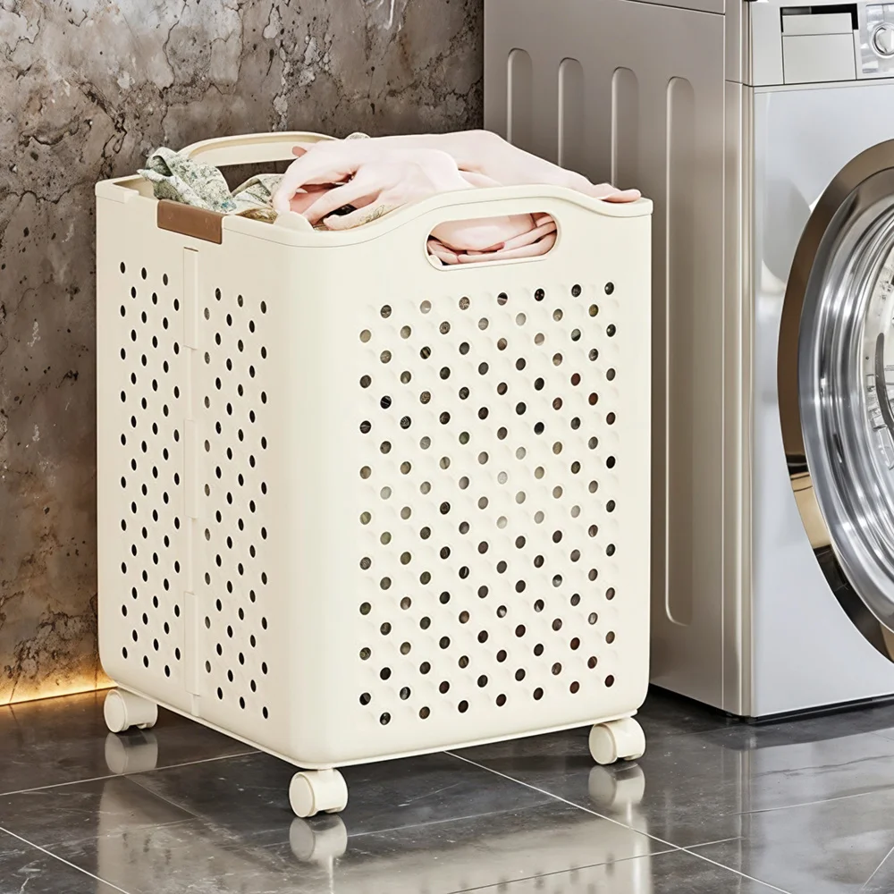 Large/Extra Large, Mobile Storage Cart - Multi purpose Dirty Clothes Basket with Wheels, Bathroom Large Capacity Dirty Clothes O