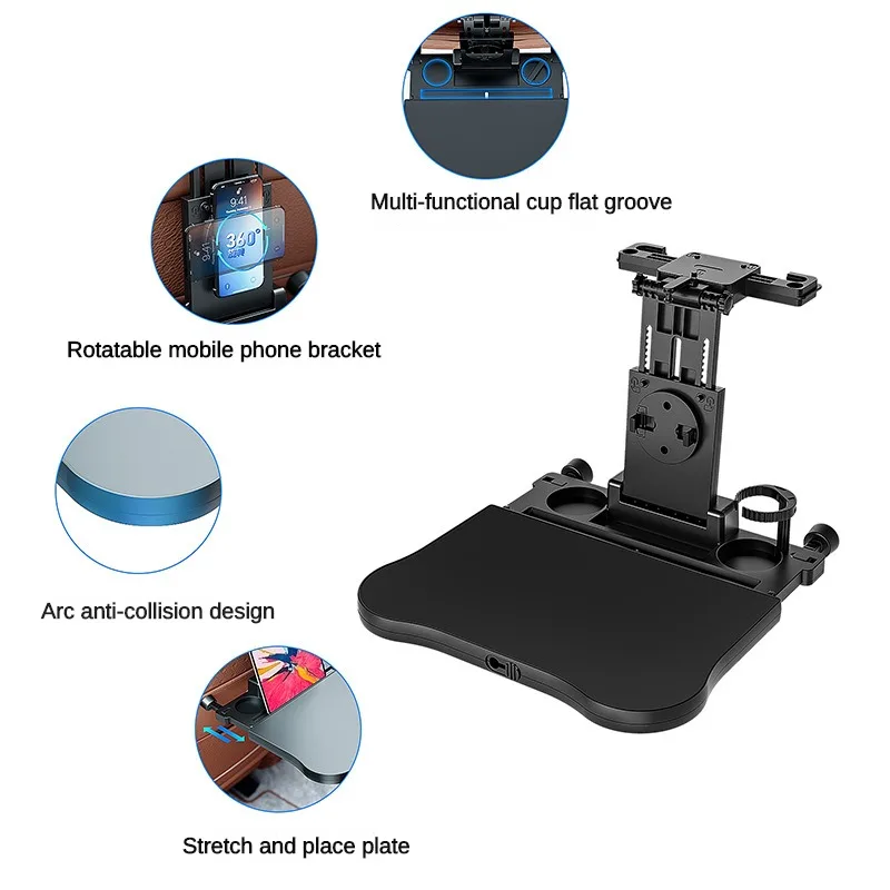 Car Travel Table Board Multifunctional Height Adjustable Universal Headrest Mount Seat Back Tray for Computer Rear Seat Desk