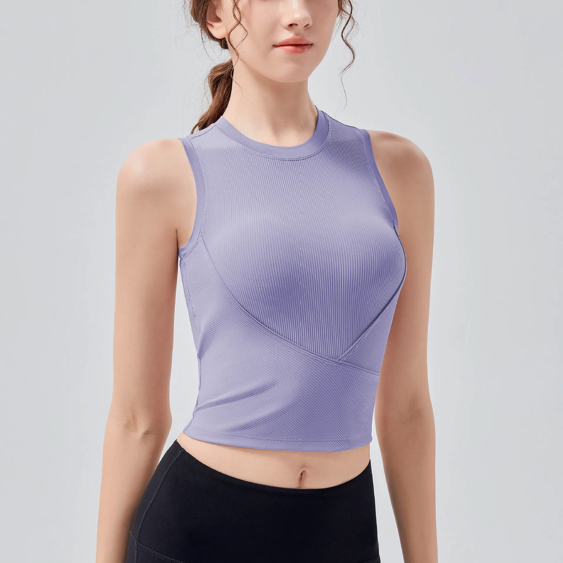 Ribbed Sports Tank Top Women Summer Sleeveless With Chest Pad Running Fitness Stretchy Tight Outer Wear Yoga Underwear Gym