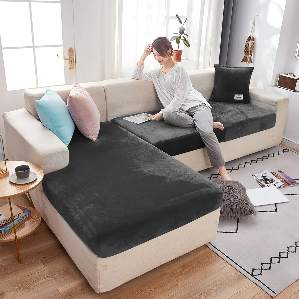 Elastische Sofa Cushion Covers Chaise Longue Voor Woonkamer Fluwelen Hoek Fauteuil Couch Seat Cover Kussen Couch Meubels 1PCS 4