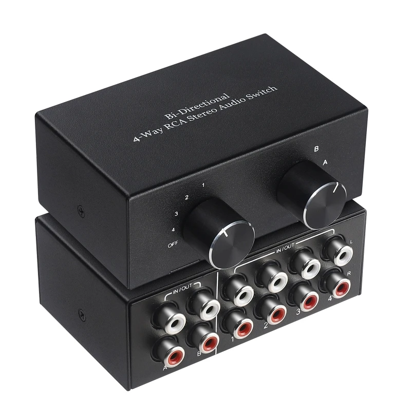 

4-Way RCA Stereo Audio Switch Bi-Directional 4 In 2 Out/ 2 In 4 Out R/L Stereo Switcher RCA Amplifier GV- AC004A Drop Shipping