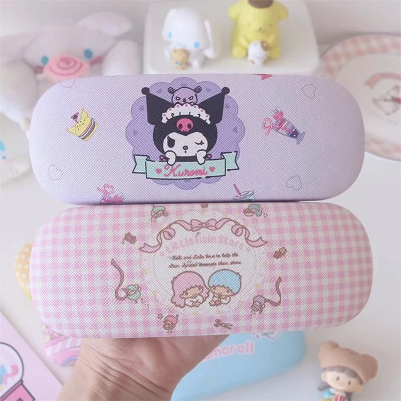 Sanrio Hello Kitty Cinnamoroll Kuromi Melody Kids Glasses Case Kawaii Cute Cartoon Portable Myopia Student Storage Box glasses case