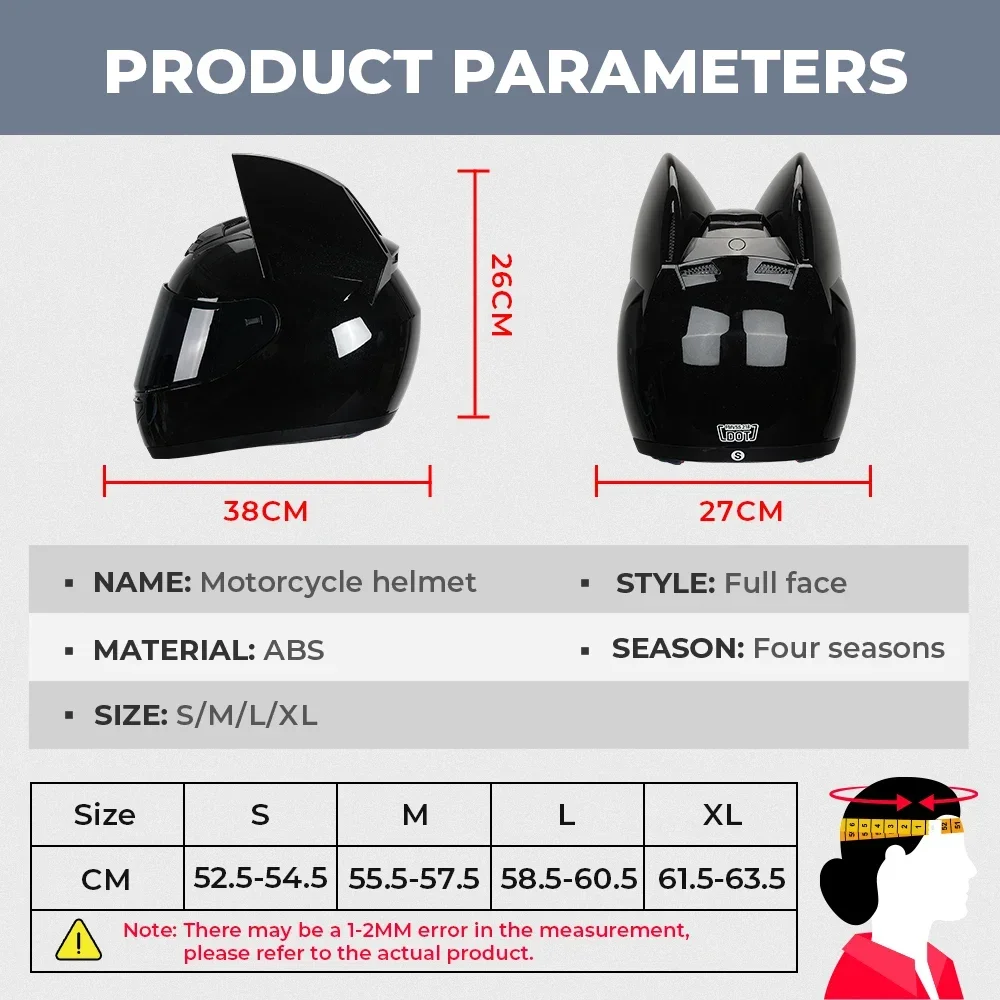 Casque de moto Full Face Cat Oreille Détachable Point Certification  Sécurité Moto Casque Pour Femmes Hommes Respirant Cadeau Pour Petite Amie