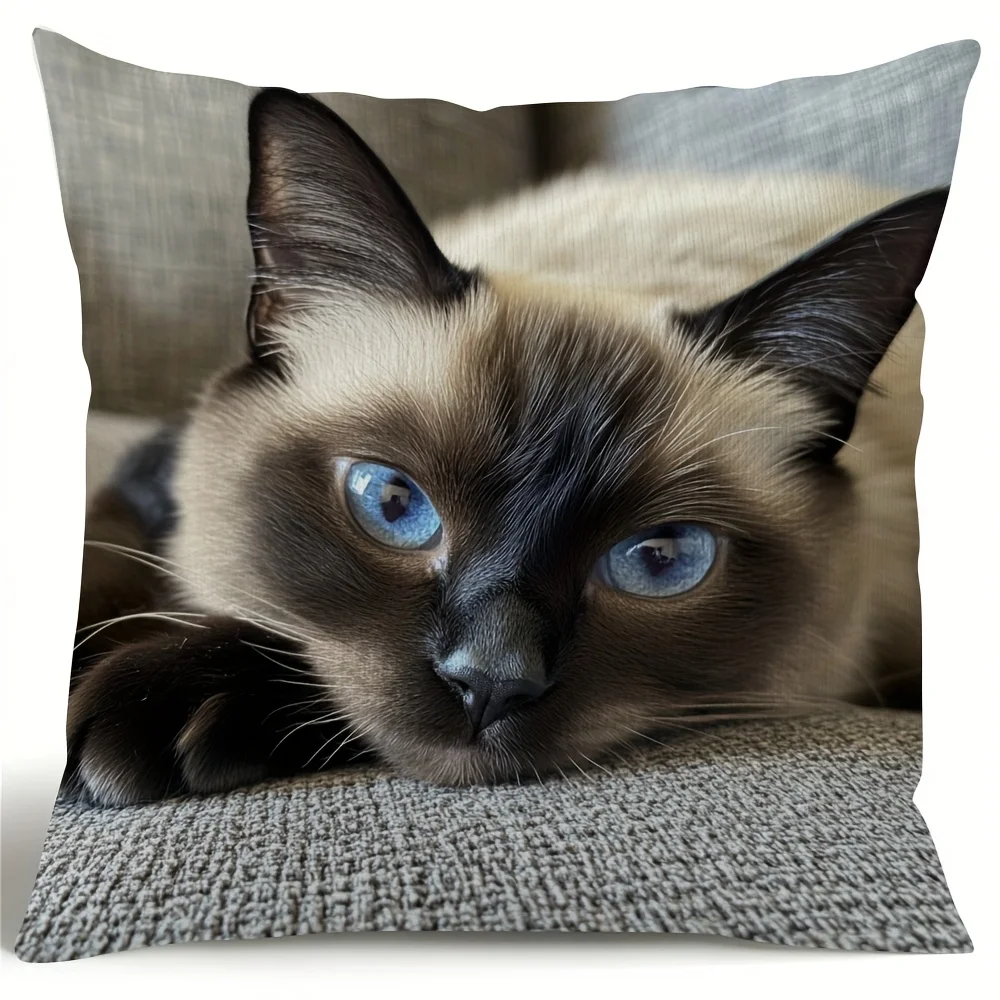 Siamese Cat Resting Pillow Cover for Home and Car Decor (Cushion Not Included)