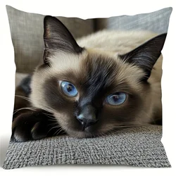 Siamese Cat Resting Pillow Cover for Home and Car Decor (Cushion Not Included) (45X45cm One Side)