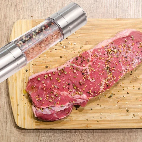 

Salt and Pepper Grinder Set 2 in 1 - Adjustable Ceramic Sea Salt Grinder & Pepper Grinder by Leeseph Stainless Steel