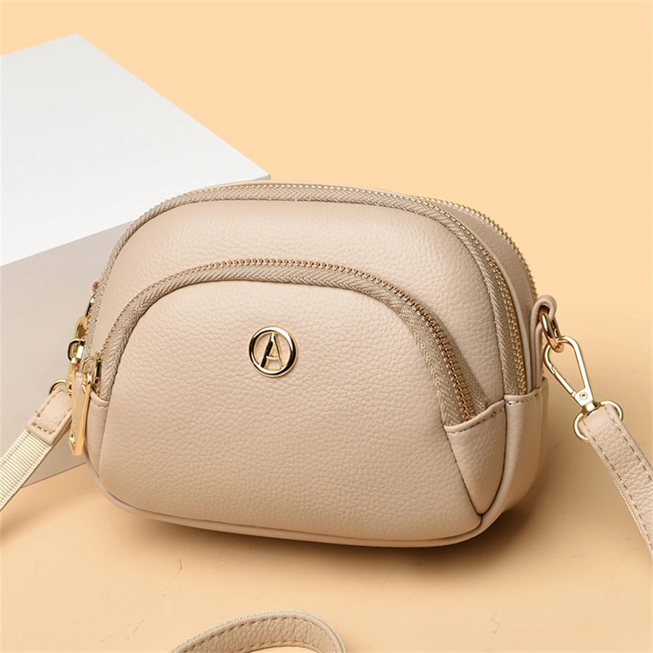 High quality 2023 spring/summer new calf leather bag classic double zipper  bag single shoulder diagonal cross handbag - AliExpress