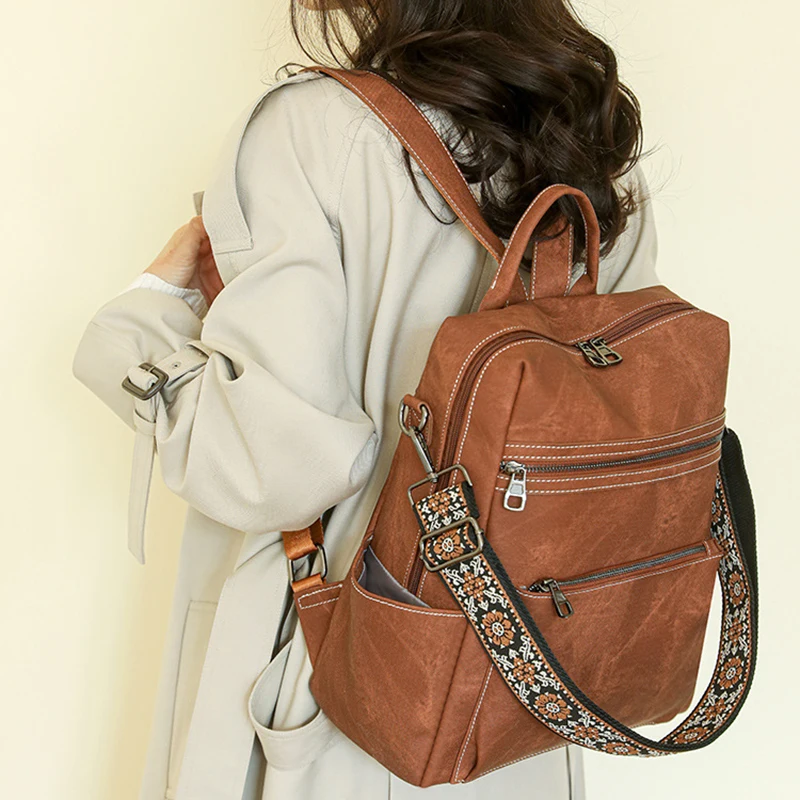 High Quality Soft Leather Backpacks Purses for Women Casual Daypack Vintage Bagpack School Bags for Teen Girls Mochilas Rucksack 6