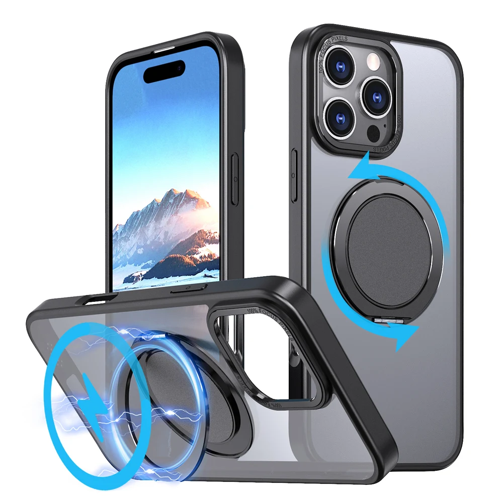 Keysion stoß feste matte Hülle für Magsafe für iPhone 16 Pro Max 360 ° drehbare Magnet ringst änder transparente Telefon rückseite – Detail 9