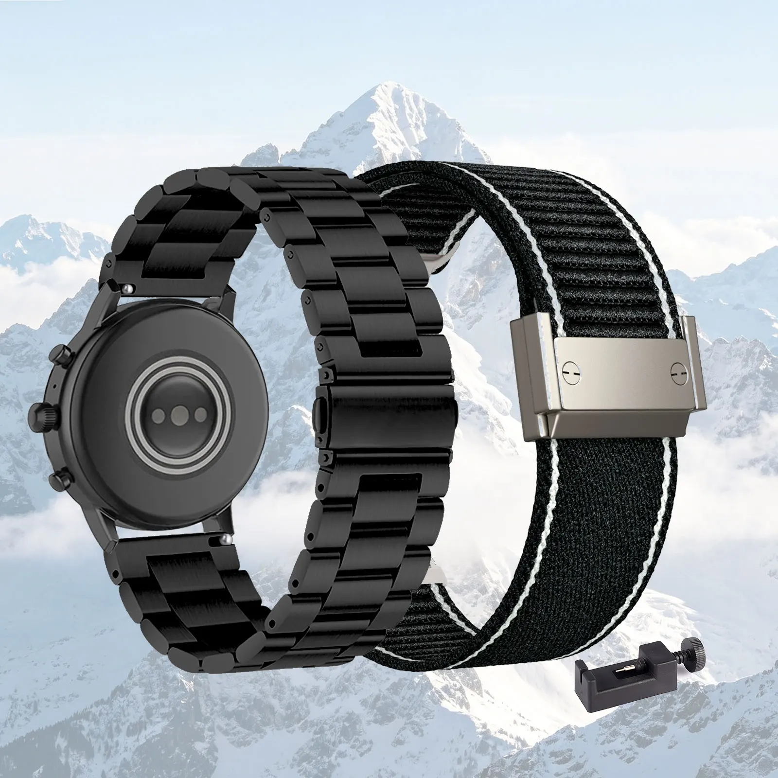 2-Piece Set: Metal and Nylon Watch Bands