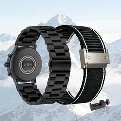 2 - Piece Set: Metal and Nylon Watch Bands (Silver - Black)