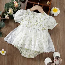 0-4 Years Toddler Kids Baby Girls Dress Summer Clothes Shorts Sleeve Floral Print Lace Mesh Tulle Romper Princess Dress Outfits