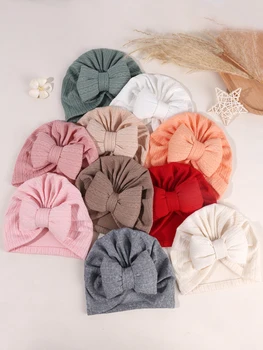 3pcs Cute Bowknot Baby Turban Hat Soft Newborn Baby Girls Indian Cap Spring Autumn Infant Boys Cap Beanies Headwrap 1